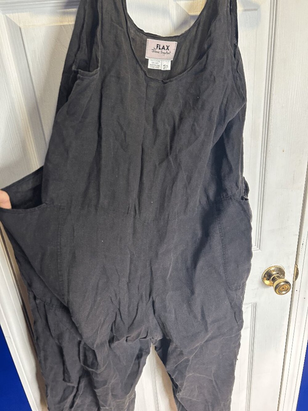 FLAX by Jeanne Engelhart Women's Gray Linen Overall Size M straight leg